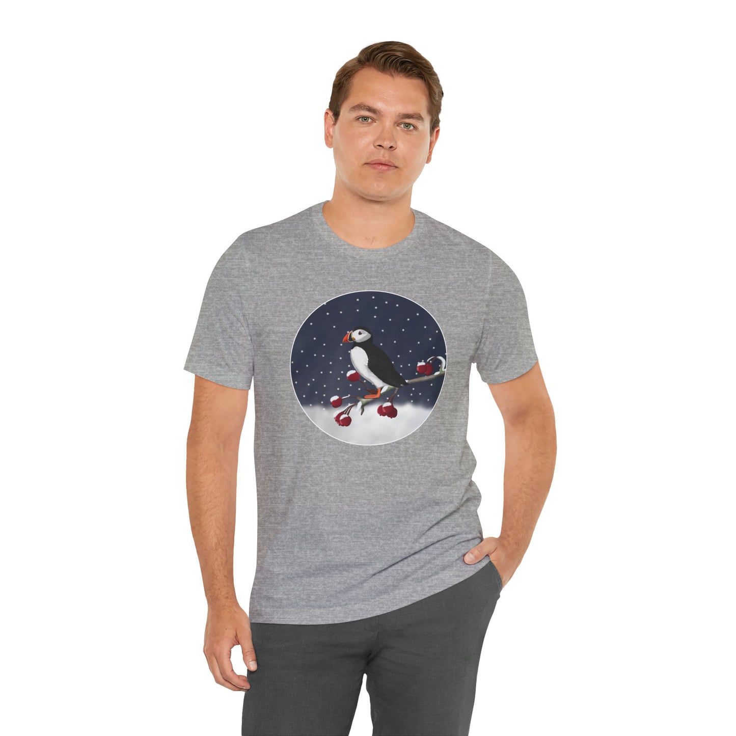 Puffin on a Winter Branch Birdwatcher Christmas Bird T-Shirt