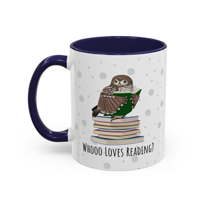 Whooo Loves Reading Owl Teacher Mug – Two-Tone Librarian & Book Lover Cup