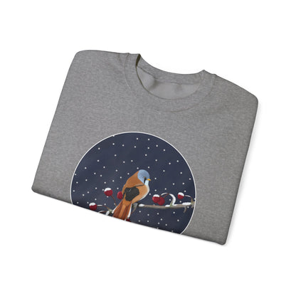 Bearded Reedling on a Winter Branch Birdwatcher Christmas Bird Sweatshirt