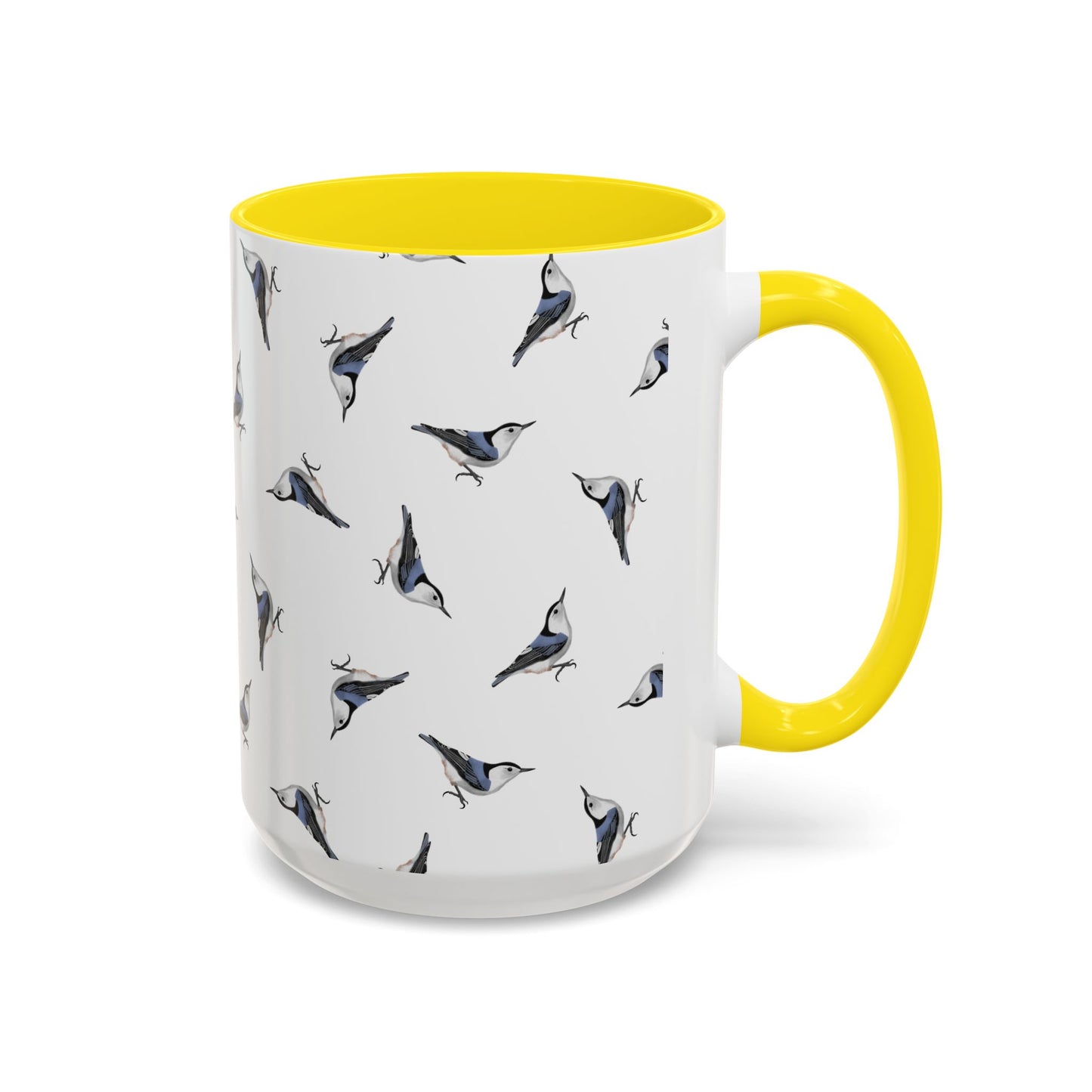 Nuthatch All-Over Pattern Accent Mug | Colorful Bird Lover Gift for Birdwatchers