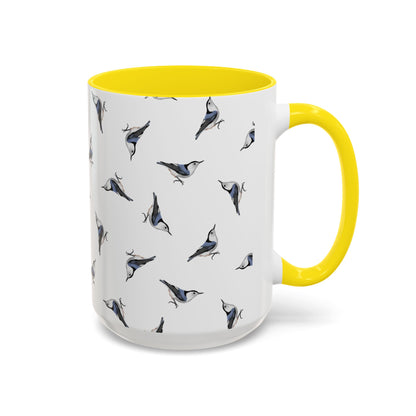 Nuthatch All-Over Pattern Accent Mug | Colorful Bird Lover Gift for Birdwatchers