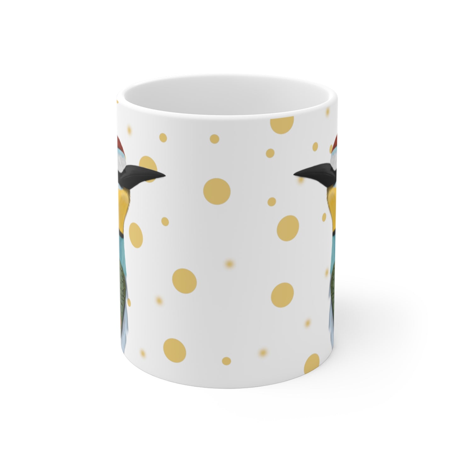 Bee-Eater Bird Ceramic Mug White Golden Dots 11oz