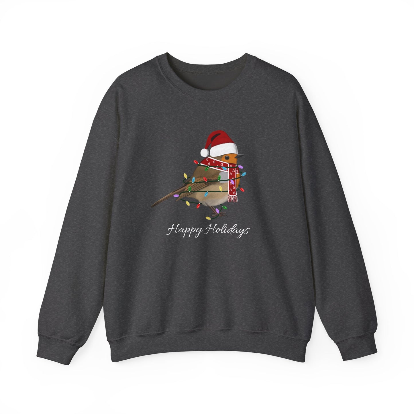 European Robin with Fairy Lights as Santa Happy Holidays Birdwatcher Christmas Bird Sweatshirt