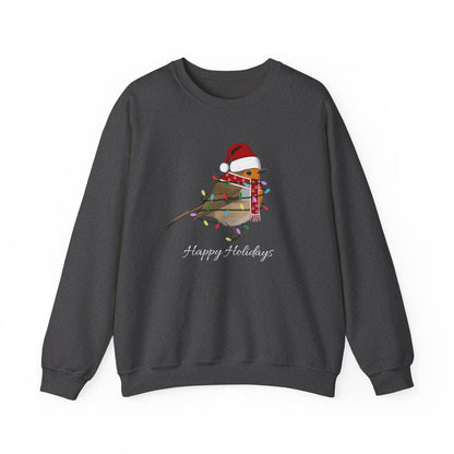 European Robin with Fairy Lights as Santa Happy Holidays Birdwatcher Christmas Bird Sweatshirt