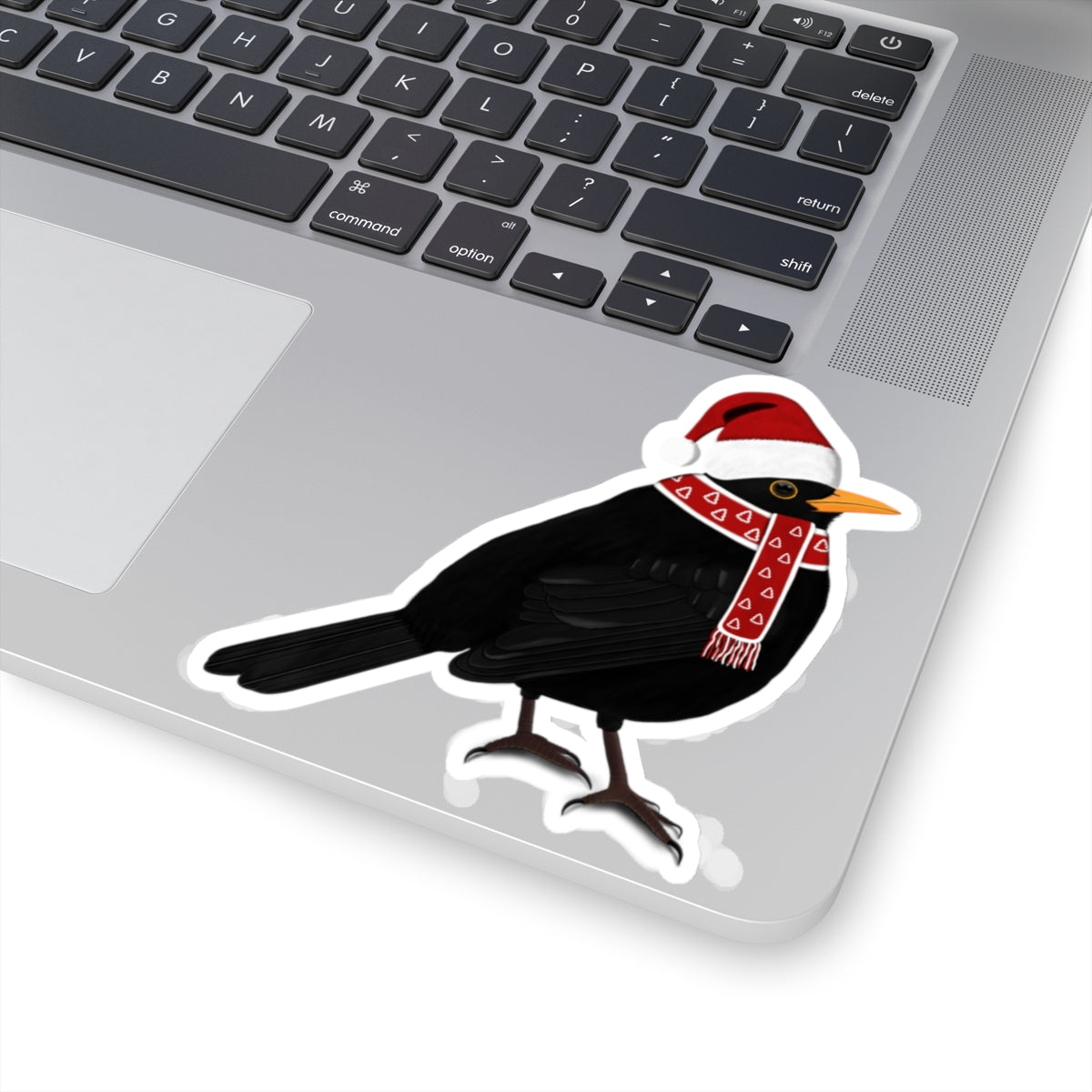 Blackbird with Santa Claus Hat and Scarf Christmas Bird Sticker