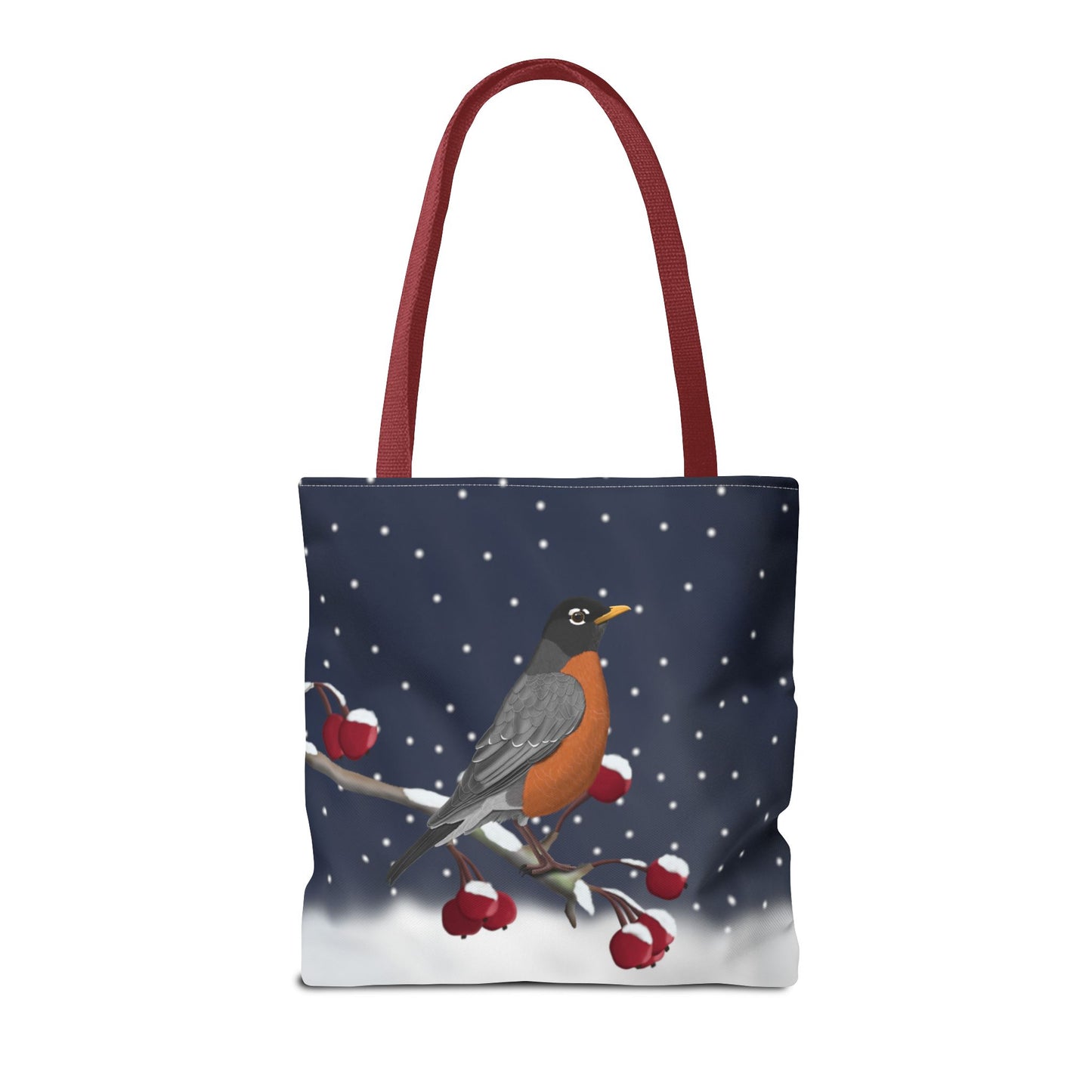 Robin on a Winter Branch Christmas Bird Tote Bag 16"x16"