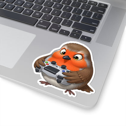 Robin Playing Video Games Kiss-Cut Sticker for Bird Watchers and Gaming Lovers