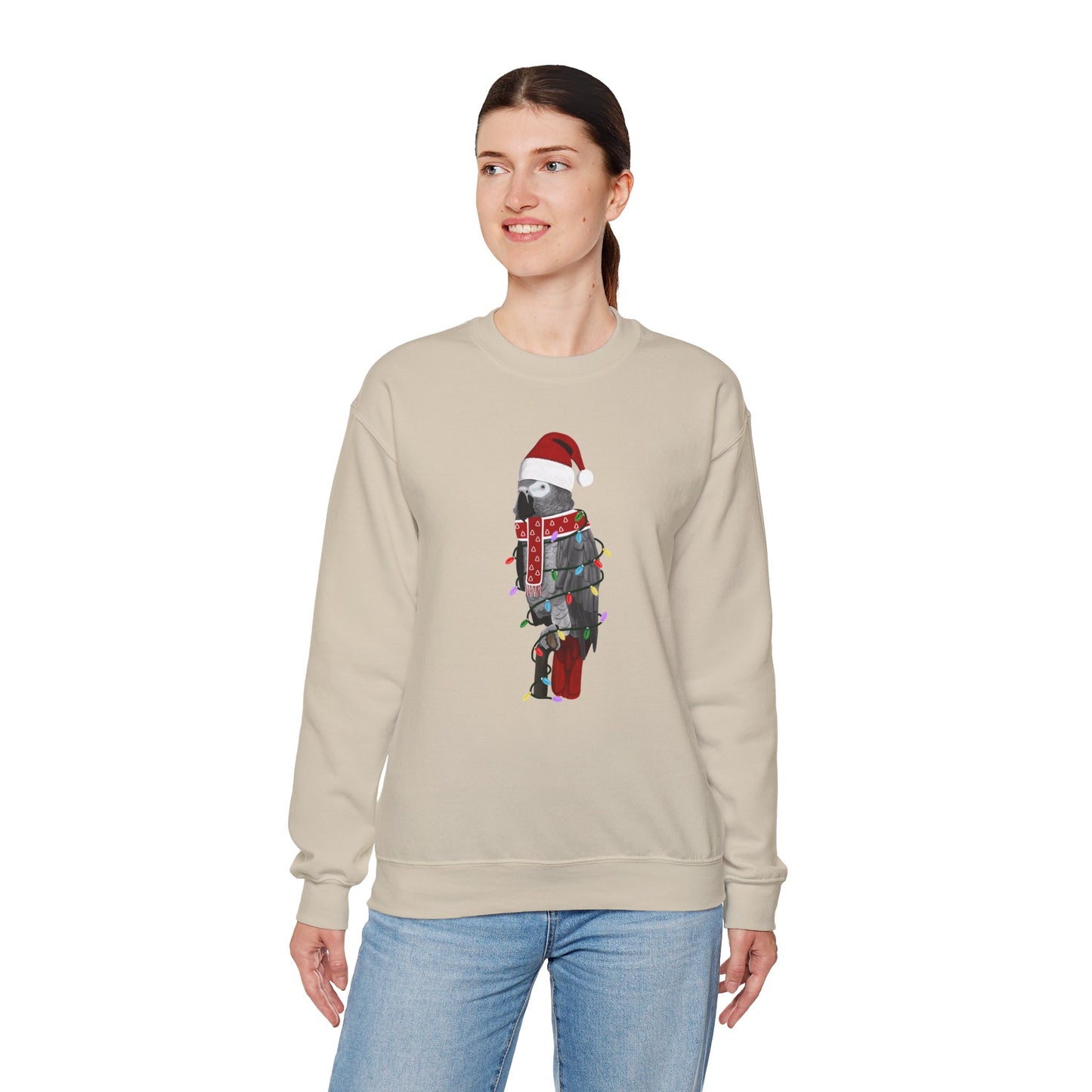 Grey Parrot with Fairy Lights Santa Claus Christmas Bird Sweatshirt