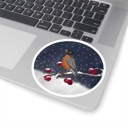 Robin on a Winter Branch Christmas Bird Sticker