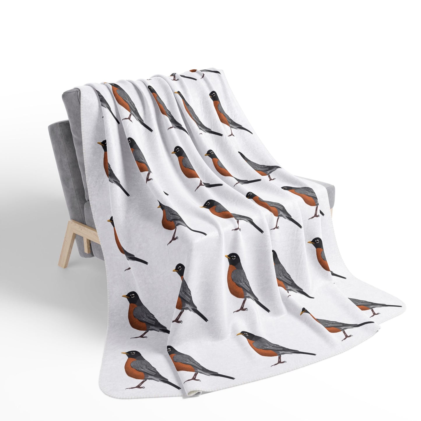 American Robin Art Fleece Sherpa Blanket (60"x80") - Thick, Ultra-Soft & Cozy Throw for Bird Lovers