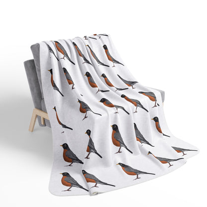 American Robin Art Fleece Sherpa Blanket (60"x80") - Thick, Ultra-Soft & Cozy Throw for Bird Lovers