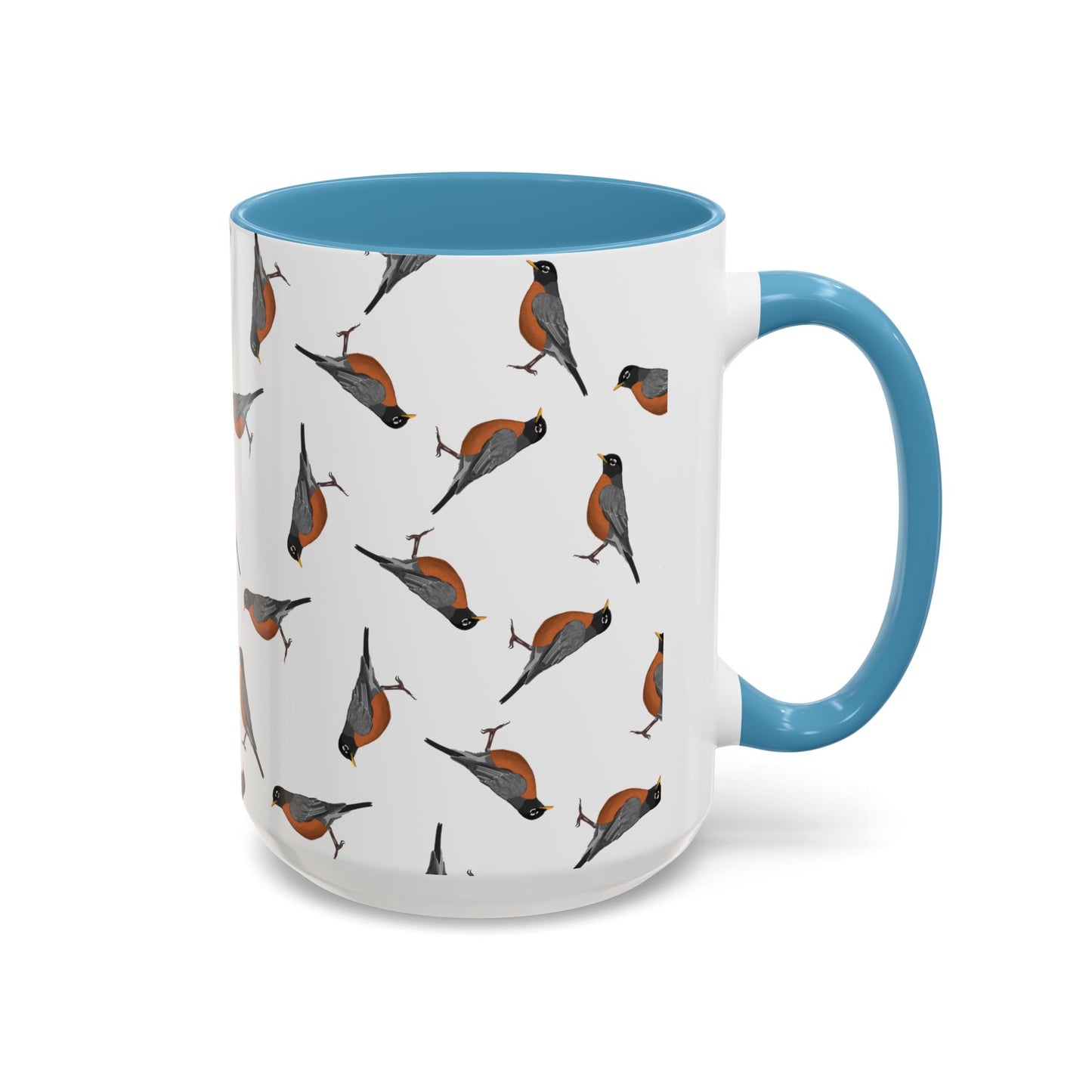 American Robin All-Over Pattern Accent Mug | Colorful Bird Lover Gift for Birdwatchers – 11oz,