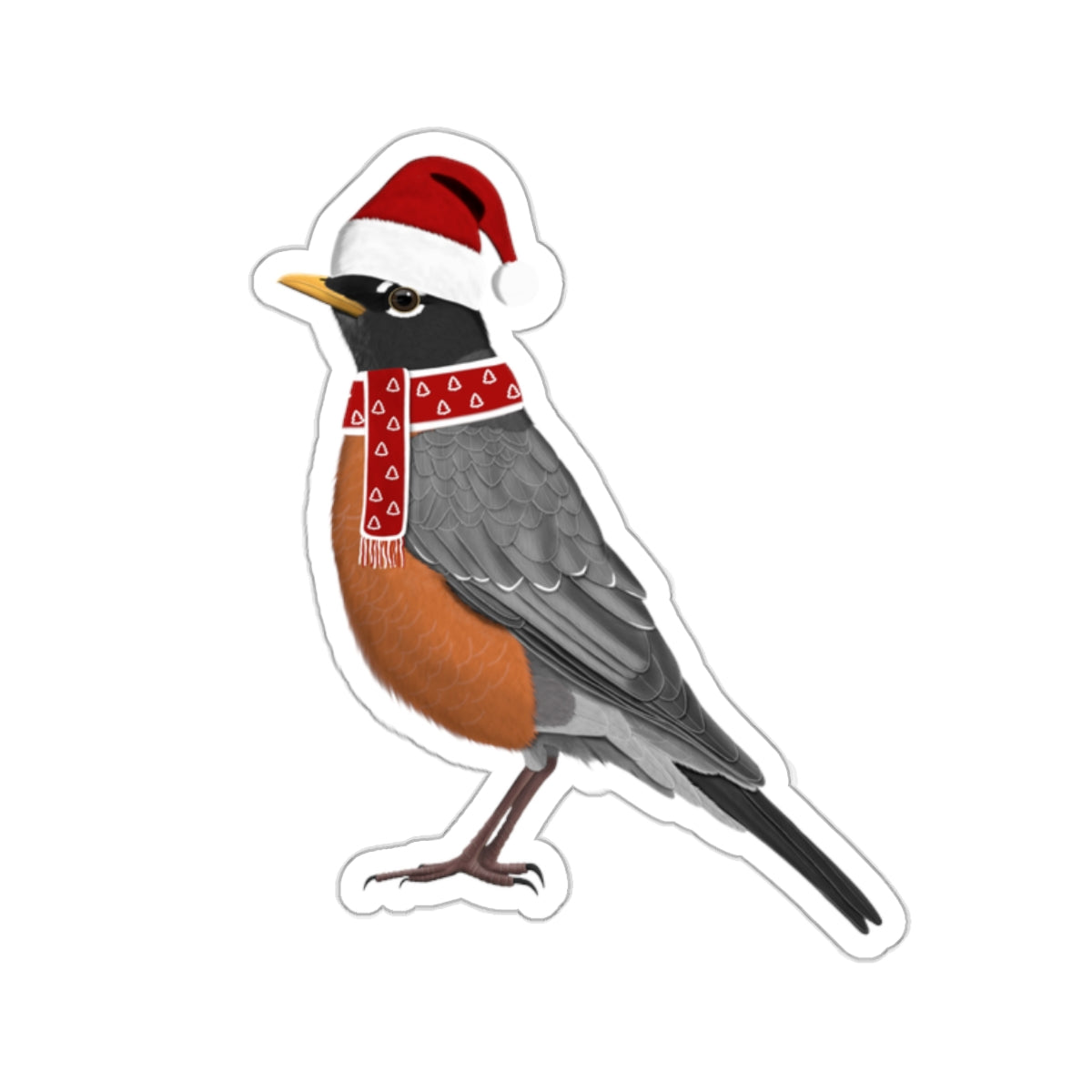 Robin with Santa Claus Hat and Scarf Christmas Bird Sticker