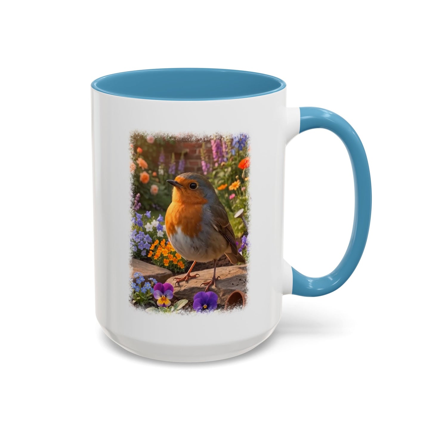 Robin Rosi Flower Bed Mug - Cute Backyard Bird Watcher Gift