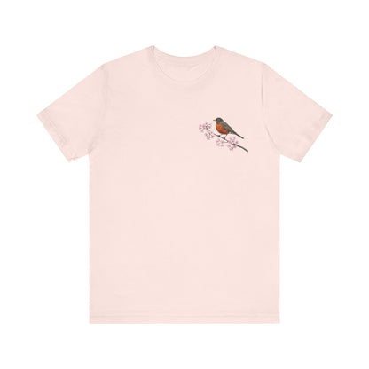American Robin Cherry Blossom T-Shirt | Floral Spring Tee for Bird Lovers