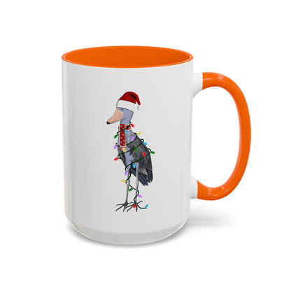 サンタクロースのハシビロコウとフェアリーライトの陶器製バードコーヒーマグ – バードウォッチャーへのカスタムギフト