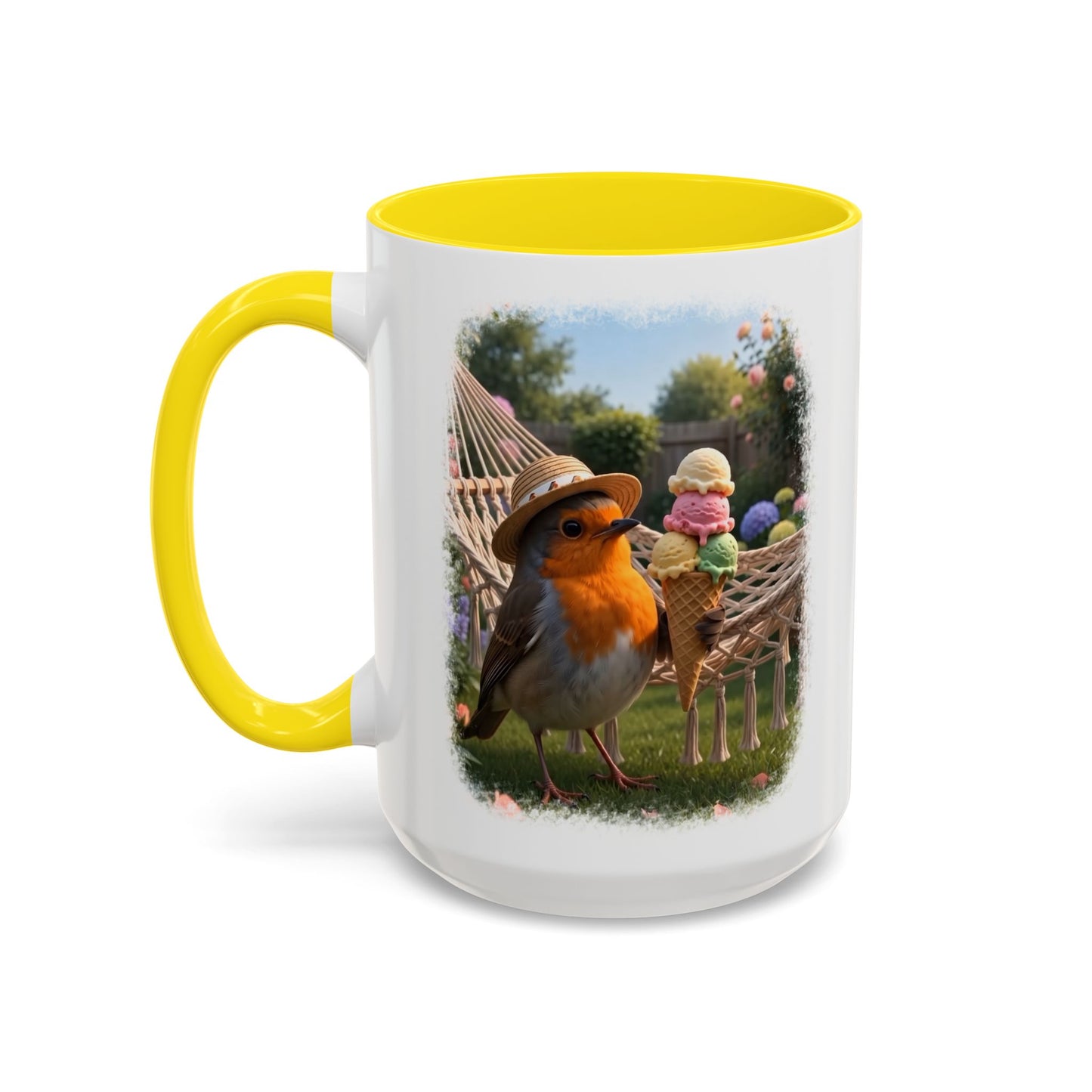 Robin Rosi Ice Cream Garden Premium Mug for Bird Lovers