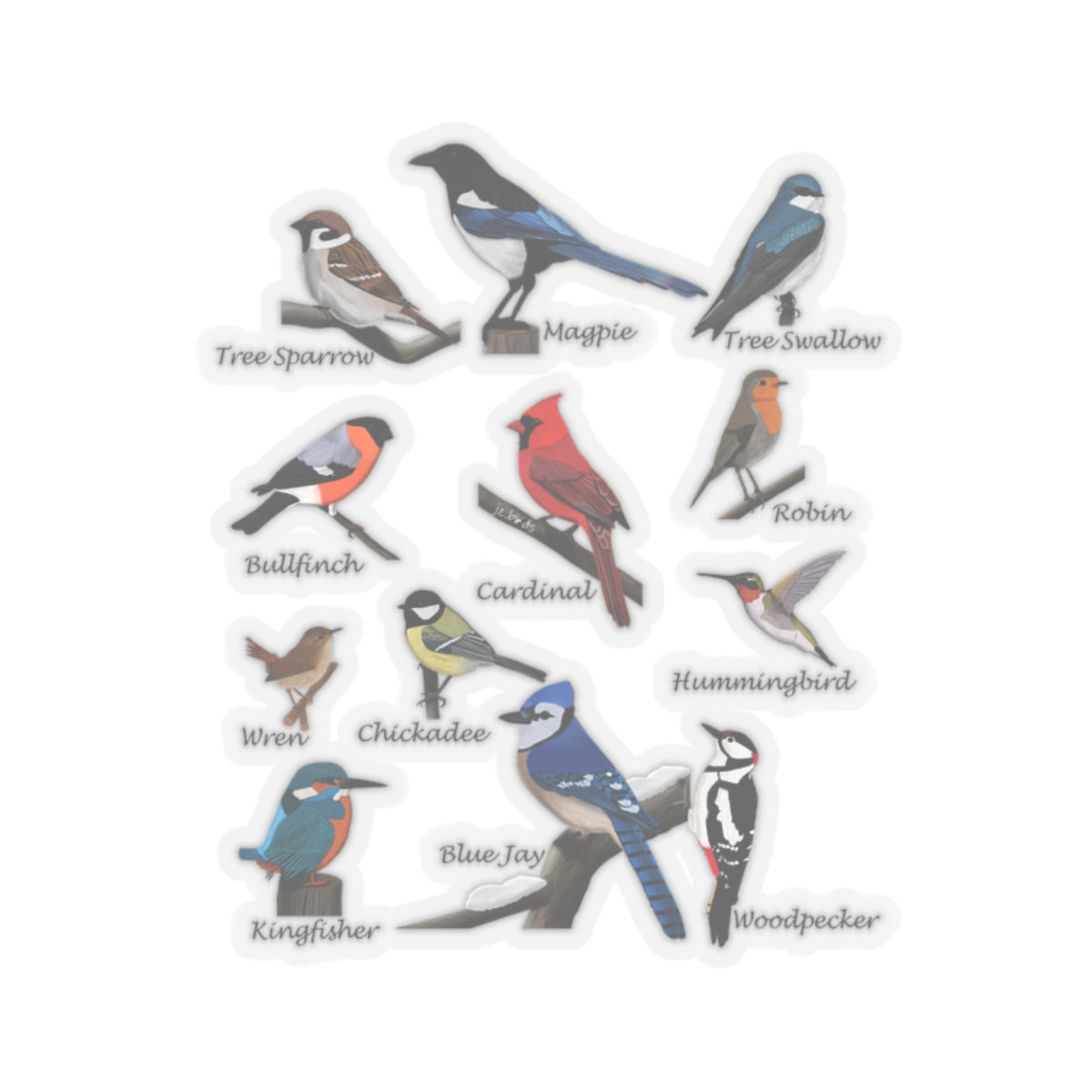 Garden Birds Blue Jay Cardinal Bullfinch Kiss-Cut Sticker