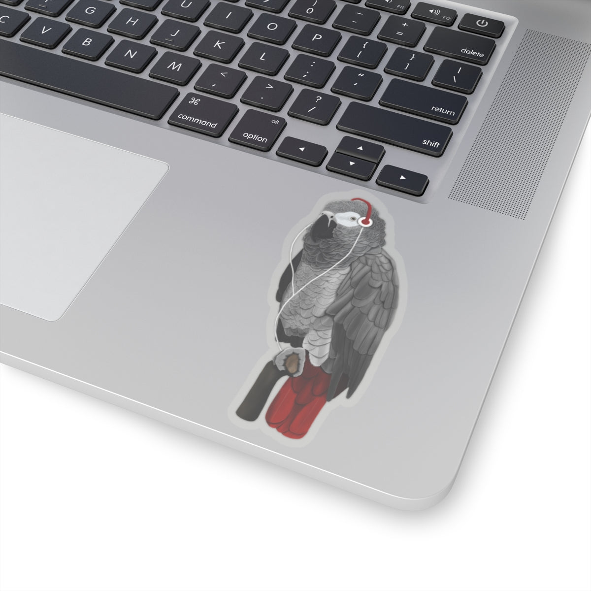 Grey Parrot Bird with Music Headphones Sticker
