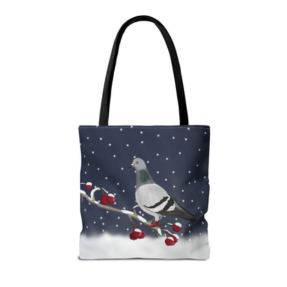 Pigeon on a Winter Branch Christmas Bird Tote Bag 16"x16"