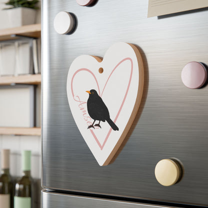 Amsel Ornament Herz aus Holz mit Vogelmotiv für Vogelfreunde
