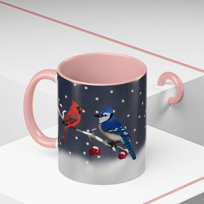 Blue Jay and Cardinal Bird Coffee Mug | Ceramic Christmas Gift for Bird Lovers