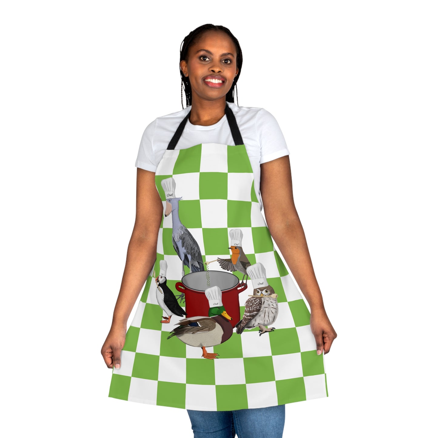 Birds Cooking Kitchen Chef Apron Green and White Checkered
