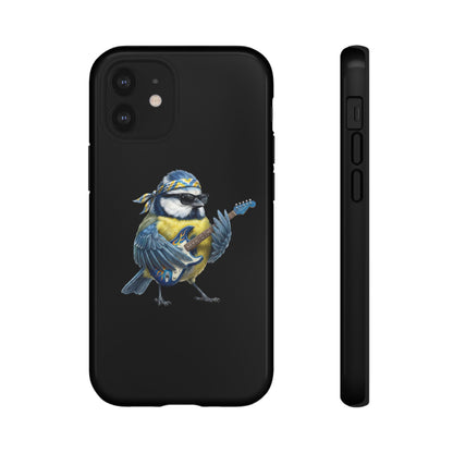 Blaumeise mit Gitarre Premium Handyhülle – Doppelt Geschützt & Rundum Bedruckt Schwarz