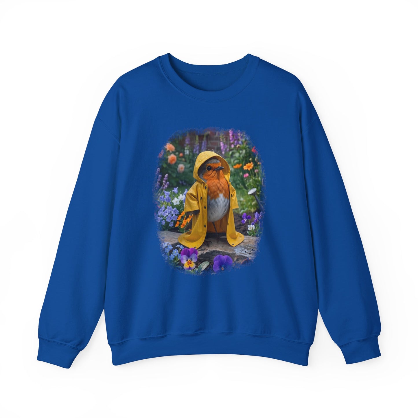 Robin Rosi Yellow Raincoat Garden Premium Sweatshirt for Bird Lovers