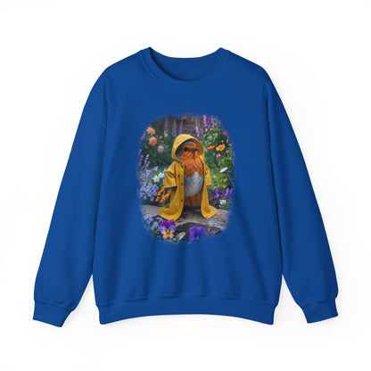 Robin Rosi Yellow Raincoat Garden Premium Sweatshirt for Bird Lovers