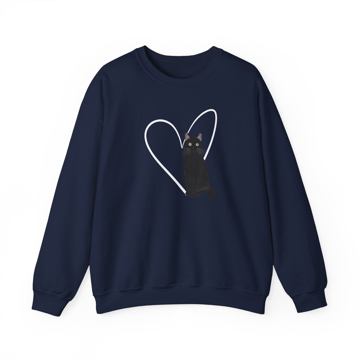 Black Cat with Heart Cat Lover Valentine's Day Sweatshirt