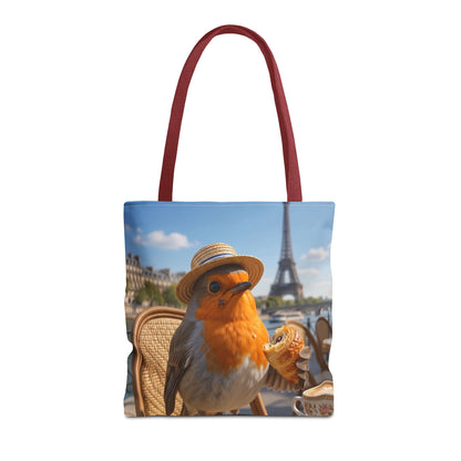 Rosi Rotkehlchen im Paris Bistro Stofftasche – Robuster Tote Bag für Reisefreunde und Vogelliebhaber