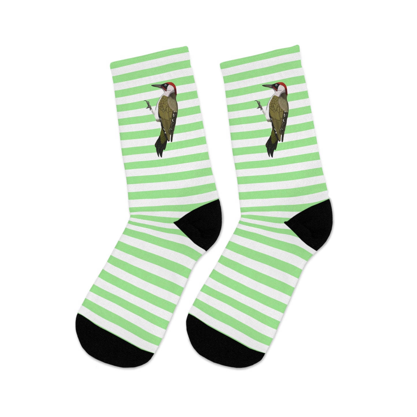 Green Woodpecker Stripes Green White Birding & Birdwatching Bird Socks