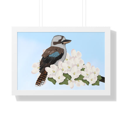 Kookaburra Spring Blossoms Bird Framed Poster