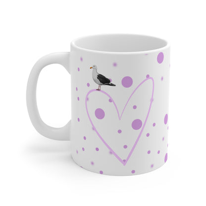 Seagull Valentine's Day Bird Mug 11oz Pink Heart