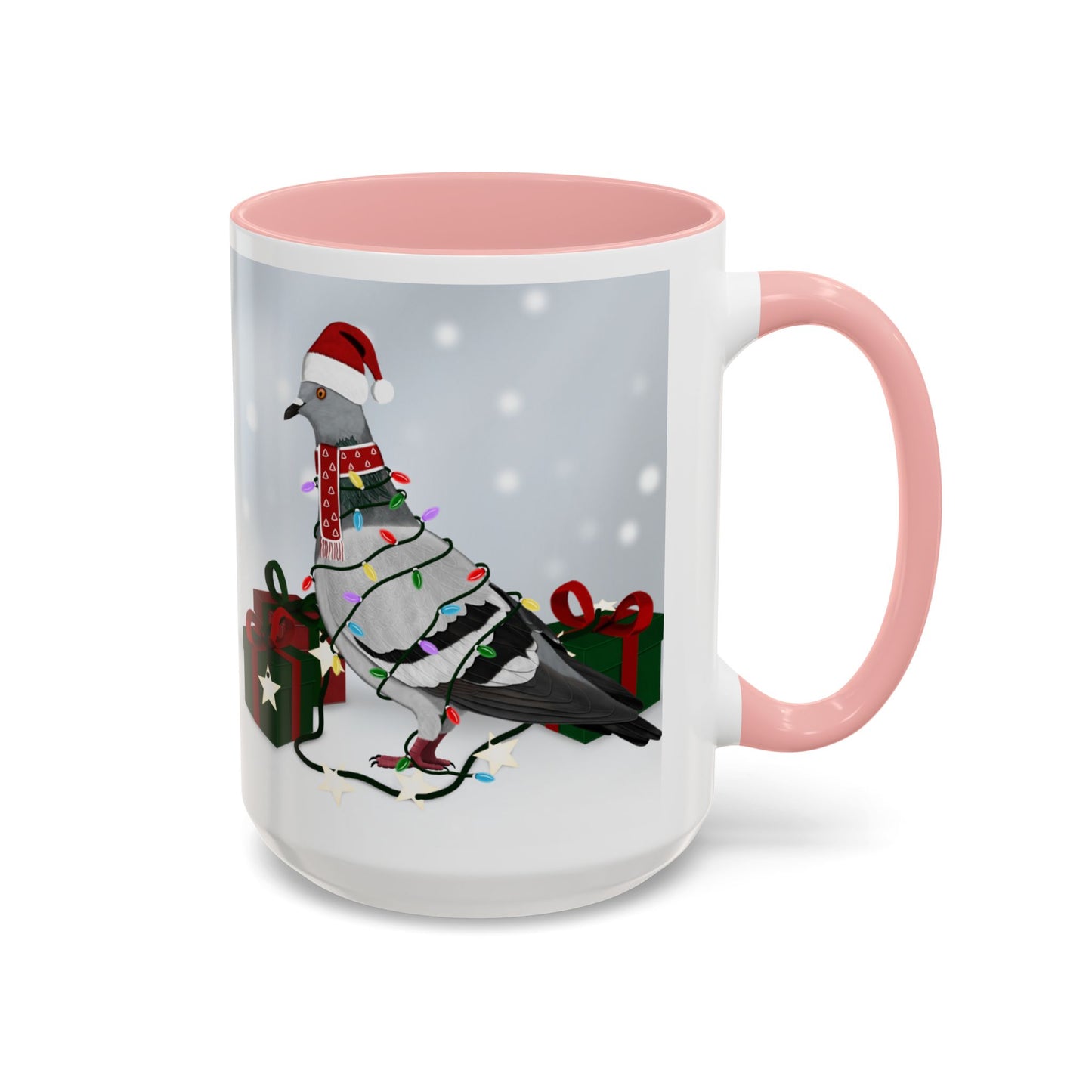 Pigeon with Christmas Hat and Scarf Snow Bird Coffee Mug