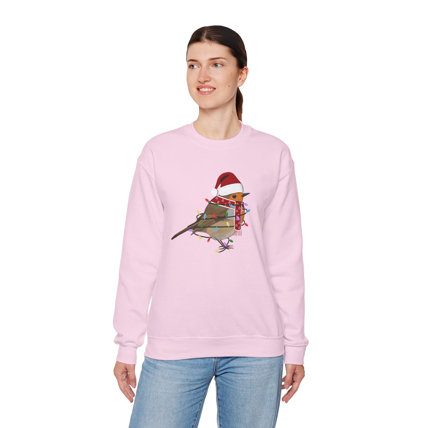 European Robin with Fairy Lights Santa Claus Christmas Bird Sweatshirt