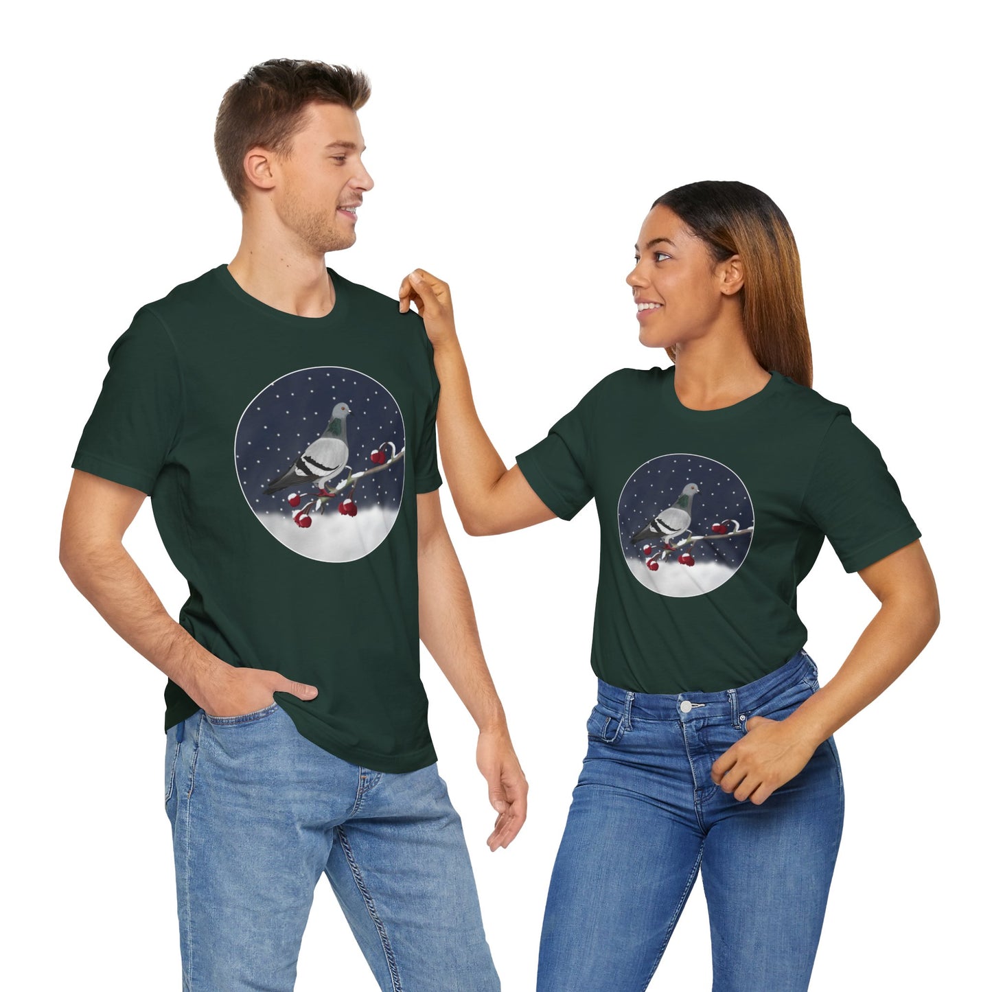 Pigeon on a Winter Branch Birdwatcher Christmas Bird T-Shirt