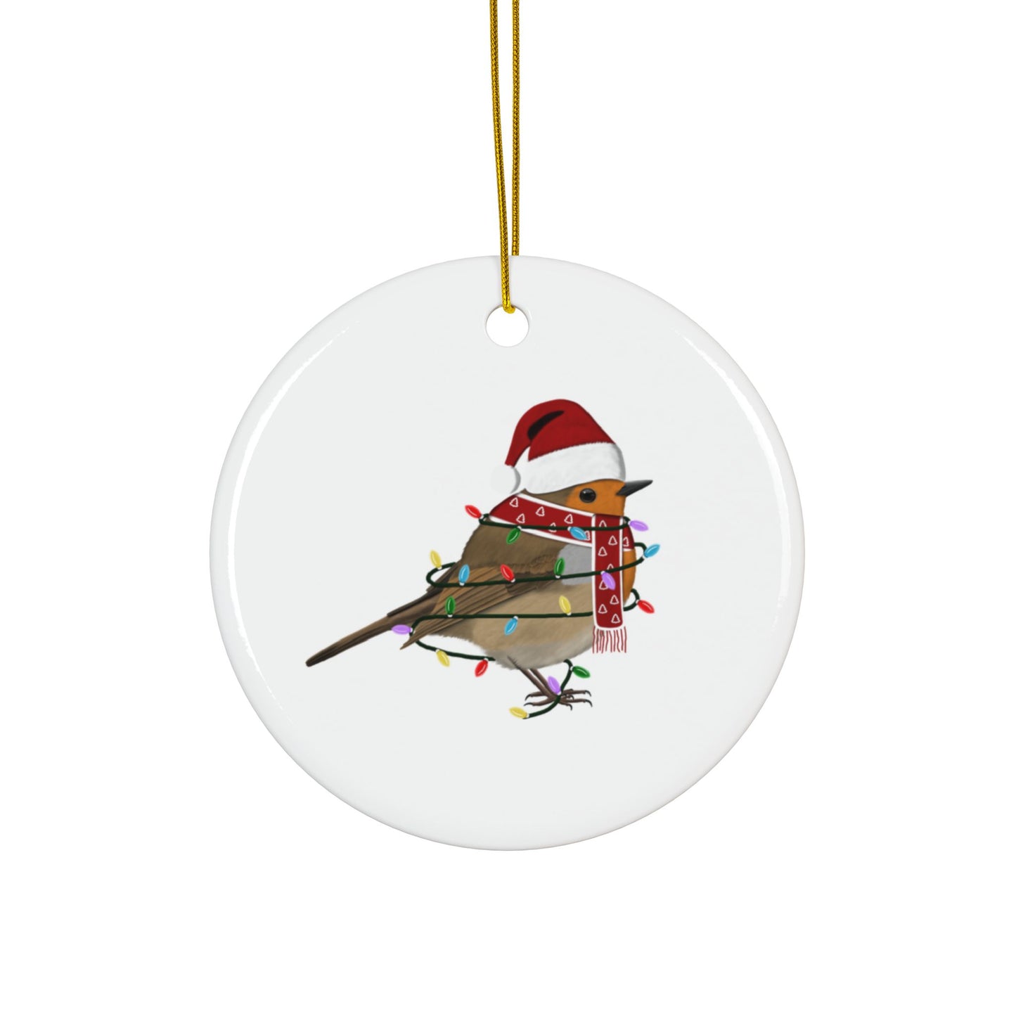 European Robin as Santa Ceramic Bird Christmas Ornament | Durable Double-Sided Bird Lover Decor