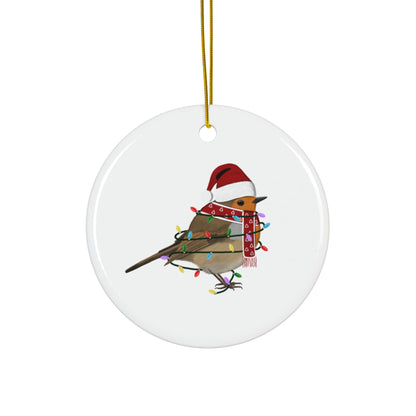 European Robin as Santa Ceramic Bird Christmas Ornament | Durable Double-Sided Bird Lover Decor