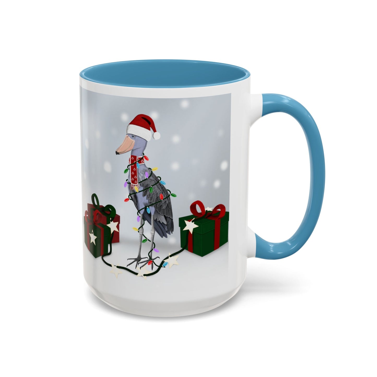 Shoebill with Christmas Hat and Scarf Snow Bird Coffee Mug