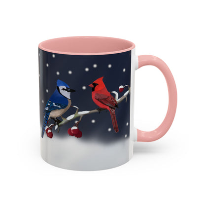 Blue Jay and Cardinal Bird Coffee Mug | Ceramic Christmas Gift for Bird Lovers