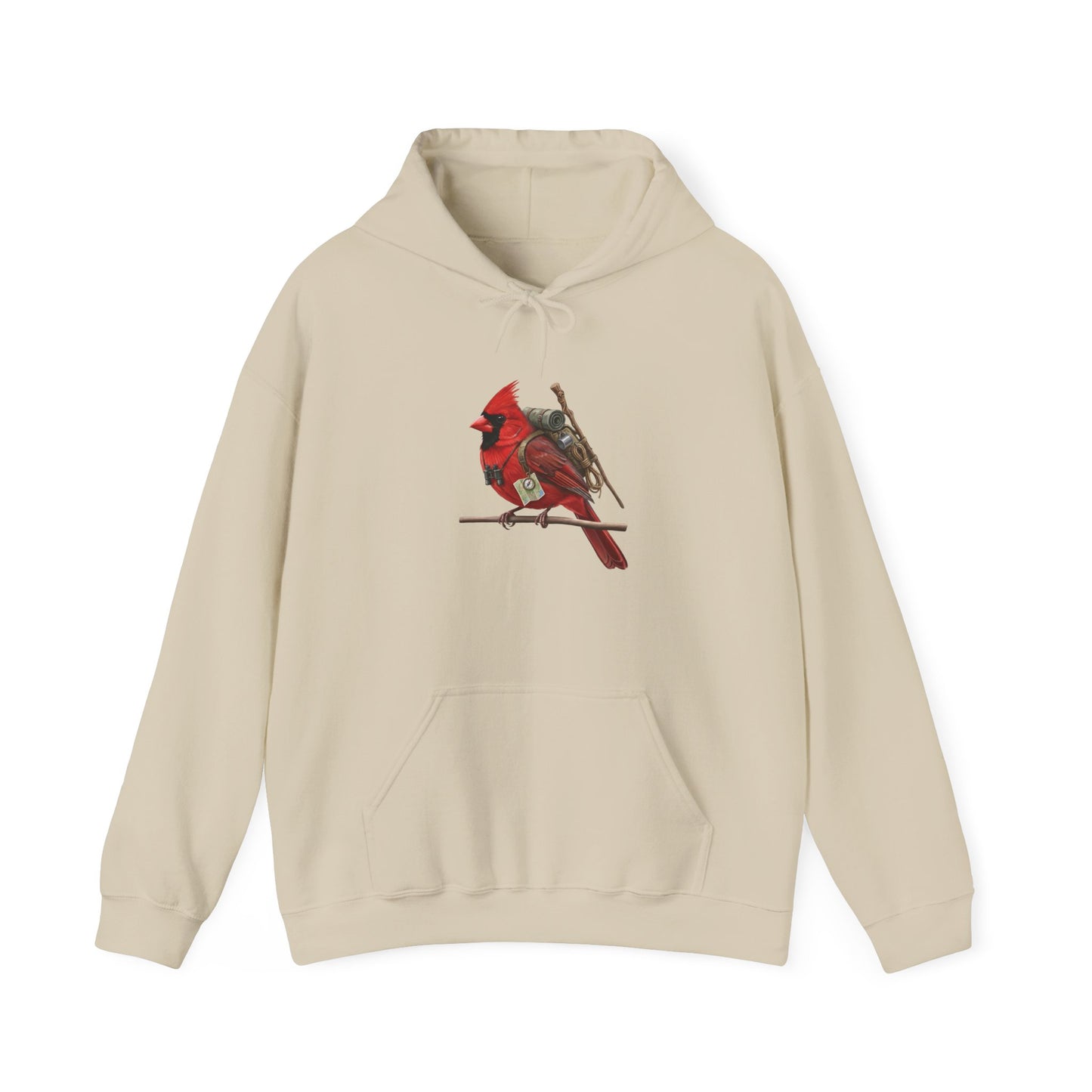 The Hiker Cardinal Hoodie - Adventure Bird with Backpack & Map | Outdoor & Birder Gift