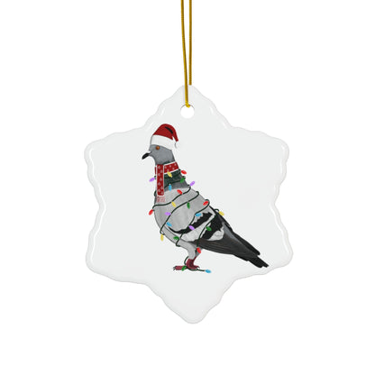 Pigeon as Santa Ceramic Bird Christmas Ornament | Durable Double-Sided Bird Lover Decor