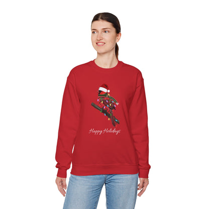 Cardinal with Fairy Lights as Santa Happy Holidays Birdwatcher Christmas Bird Sweatshirt