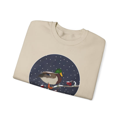 Mallard on a Winter Branch Birdwatcher Christmas Bird Sweatshirt