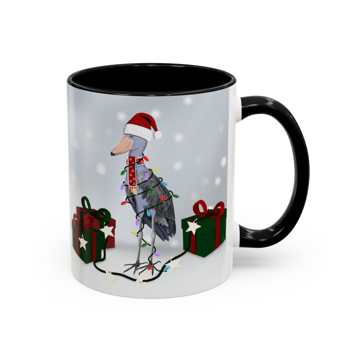 Shoebill with Christmas Hat and Scarf Snow Bird Coffee Mug