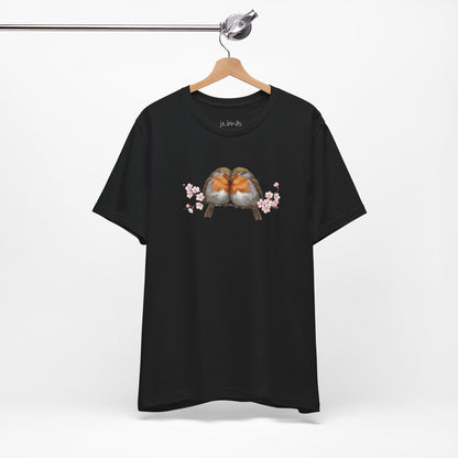 "Lovebirds" Robins T-Shirt – Floral Bird Lover Gift for Valentine's Day