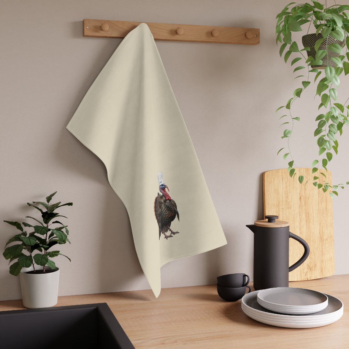 Funny Thanksgiving Turkey Kitchen Towel | Chef Hat Bird Art Tea Towel | Fall Host Gift