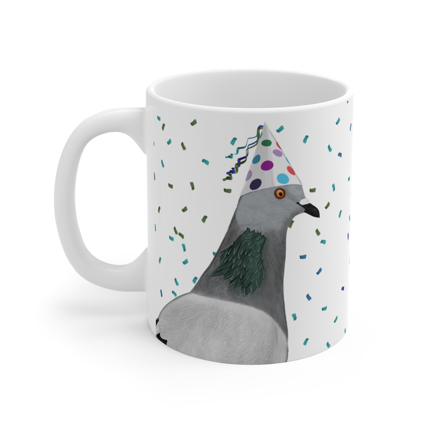 Taube feiert Geburtstag mit Partyhut und Konfetti Vogel Tasse